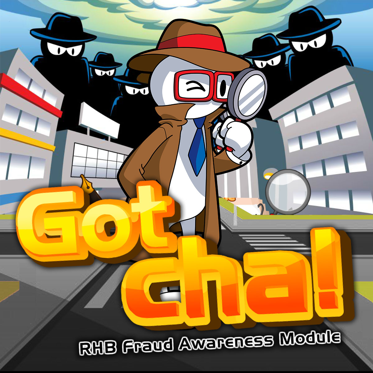 RHB Gotcha Educational Game — detective fraud-awareness game for RHB Bank internal staff