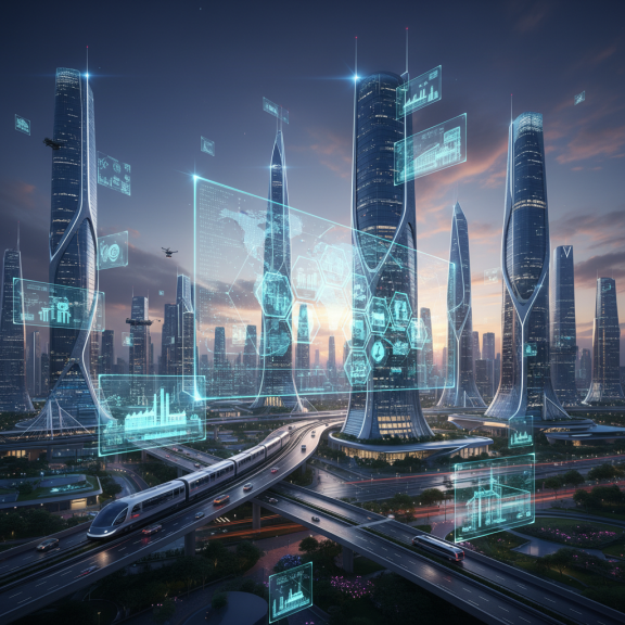 Digital twins and metaverse concept visualization showing physical-digital integration
